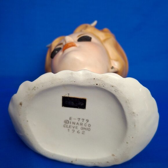 Vintage 1962 Inarco Porcelain Green Bow Lady Head Vase E-779 - Picture 10 of 10